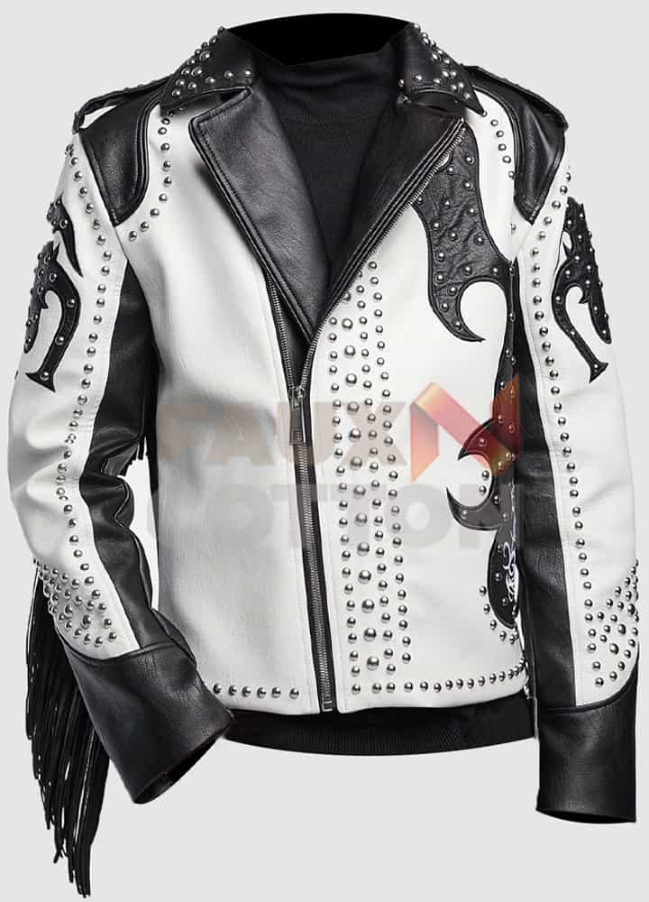Studded Asymmetrical White Fringe Jacket